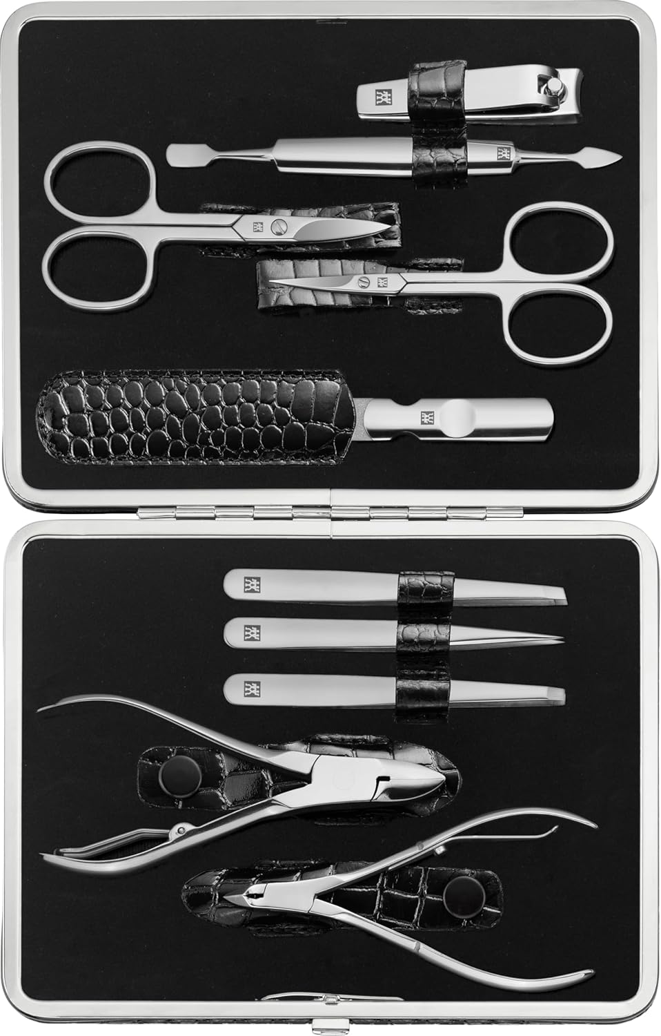 ZWILLING Maniküre Set Pediküre Kit, Nagelpflege Komplettset, Rindleder, Kroko Edition, 10-teilig, Sc
