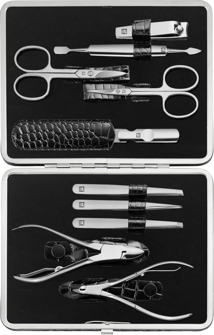ZWILLING Maniküre Set Pediküre Kit, Nagelpflege Komplettset, Rindleder, Kroko Edition, 10-teilig, Sc