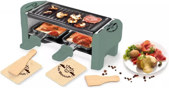 LITTLE BALANCE 8746 Raclette 2 Meuuuh...!, Raclette-Gerät für 1/2 Personen, abnehmbarer Grill, 2 Spa