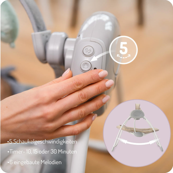 MoMi Babywippe LISS für Babys bis 9 kg, faltbar, Batterie- oder Netzbetrieb, Netzteil mit USB-Kabel,