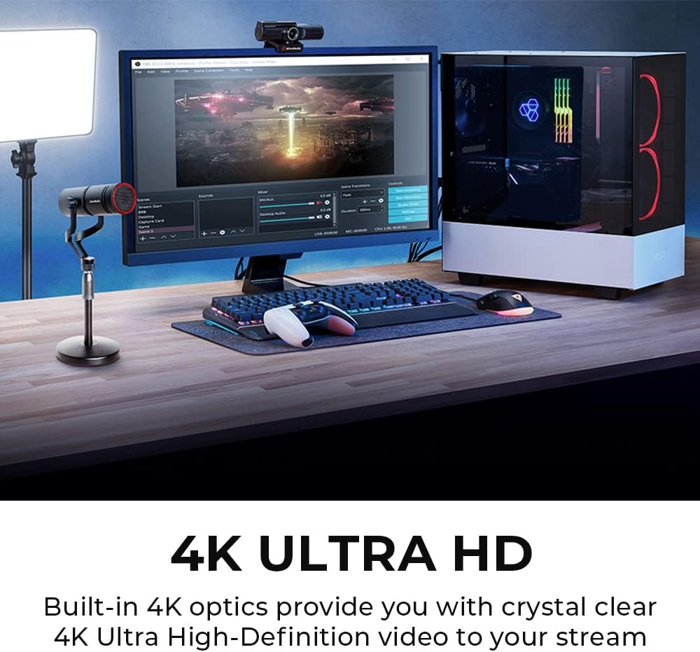 AVerMedia Live Streamer CAM 513 - 4K 30fps UHD Weitwinkel Webcam, für Gaming, Fixfokus, für Innenbel