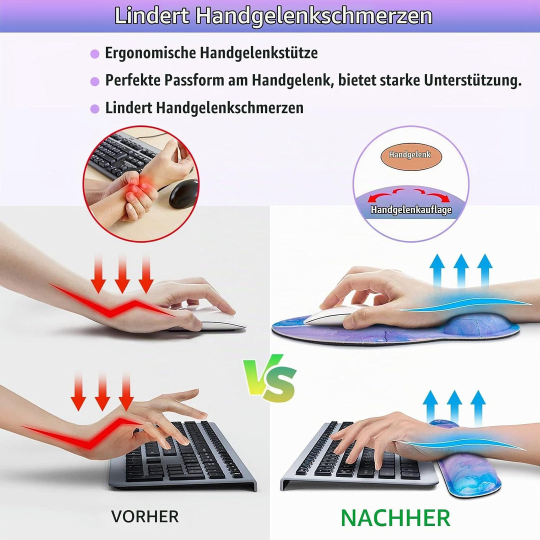 3-in-1 Gelkissen+Handballenauflage Tastatur+Cup, Ergonomisches Mauspad mit Memory Foam, Schmerzlinde