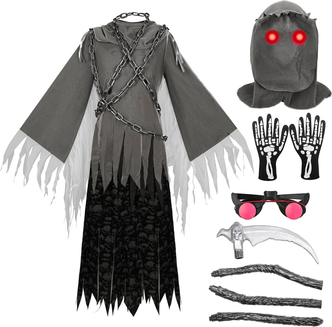 Soul Taker Kind Sensenmann Kostüm mit leuchtenden Augen für Halloween Trick-or-Treating, Large (10 -