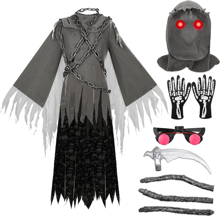 Soul Taker Kind Sensenmann Kostüm mit leuchtenden Augen für Halloween Trick-or-Treating, Large (10 -
