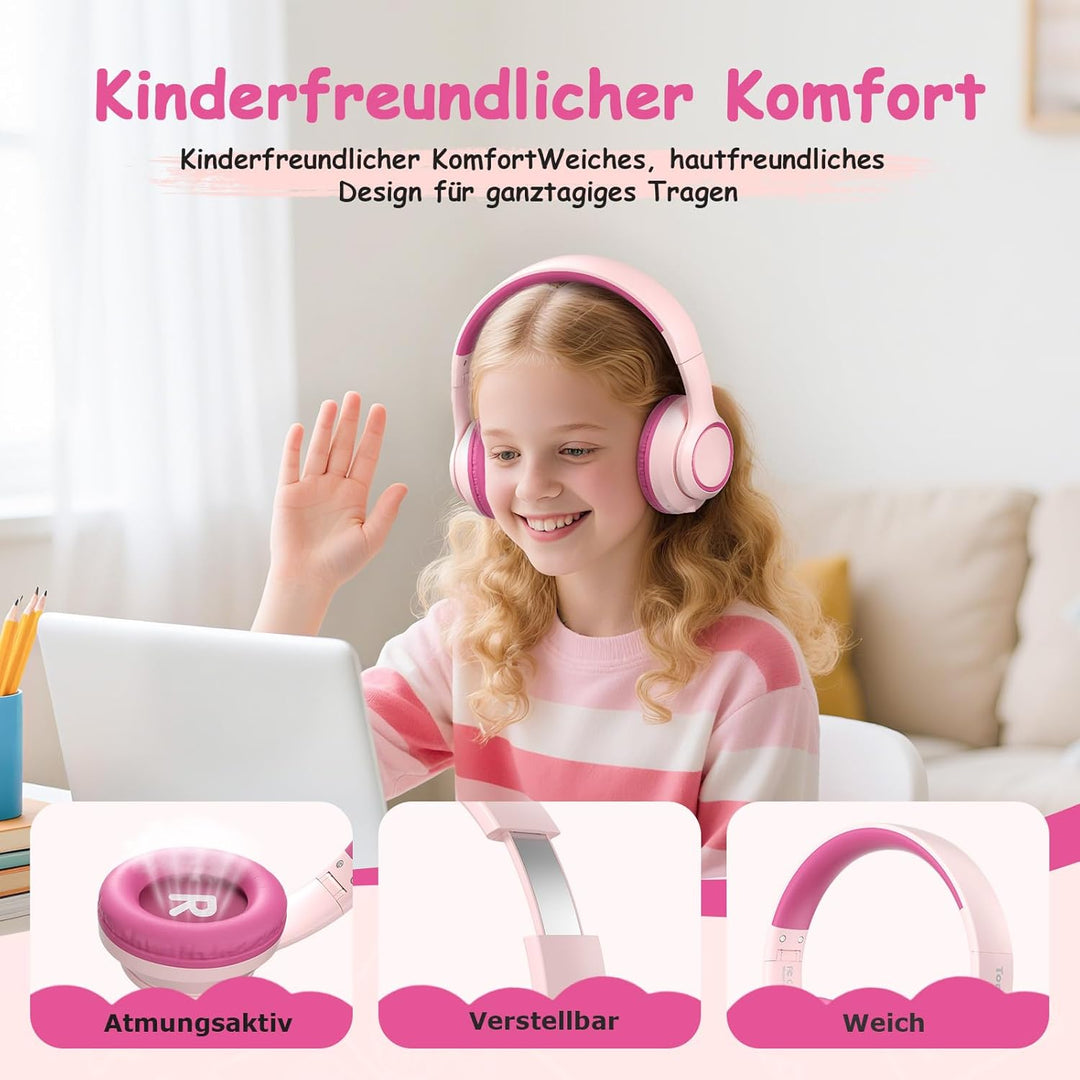 TONOSHARK Noise Cancelling Kopfhoerer Kinder | 60h Spielzeit | Kopfhörer Kabellos Bluetooth Kinder,