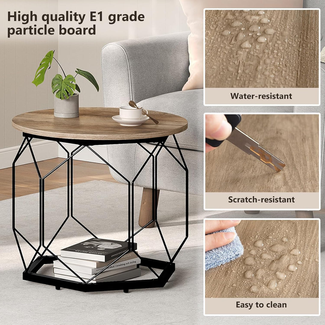WOLTU 2er Set Couchtisch, Beistelltisch mit runder Tischplatte, Sofatisch mit hohlem Metallrahmen, W