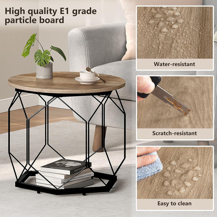 WOLTU 2er Set Couchtisch, Beistelltisch mit runder Tischplatte, Sofatisch mit hohlem Metallrahmen, W