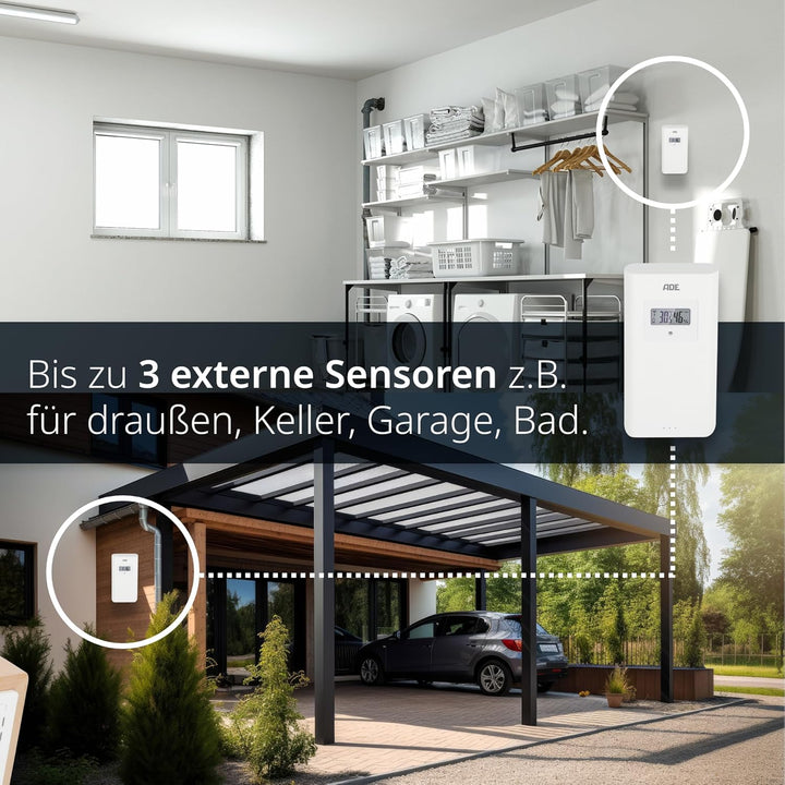 ADE Digitale Wetterstation Funk mit Aussensensor | Innen- und Aussentemperatur | Hygrometer, Baromet