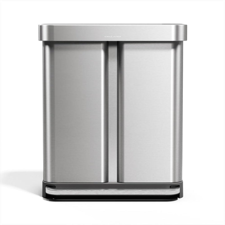 simplehuman CW2209 58 Liter, Rechteckiger Doppelfach Treteimer mit Beutelfach, Mülltrennsystem 2 Fac