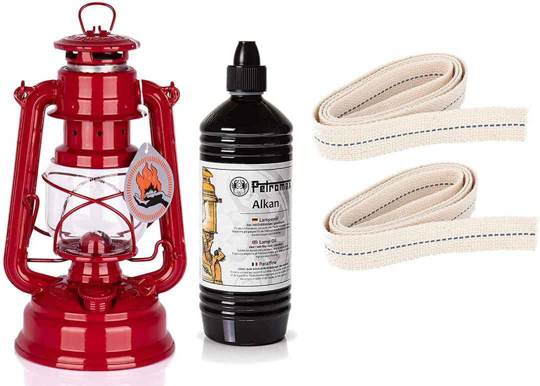 Feuerhand Starter-Set Sturmlaterne Baby Special 276 Set mit 1 Liter Alkan und 2 Ersatz-Dochten (Rubi