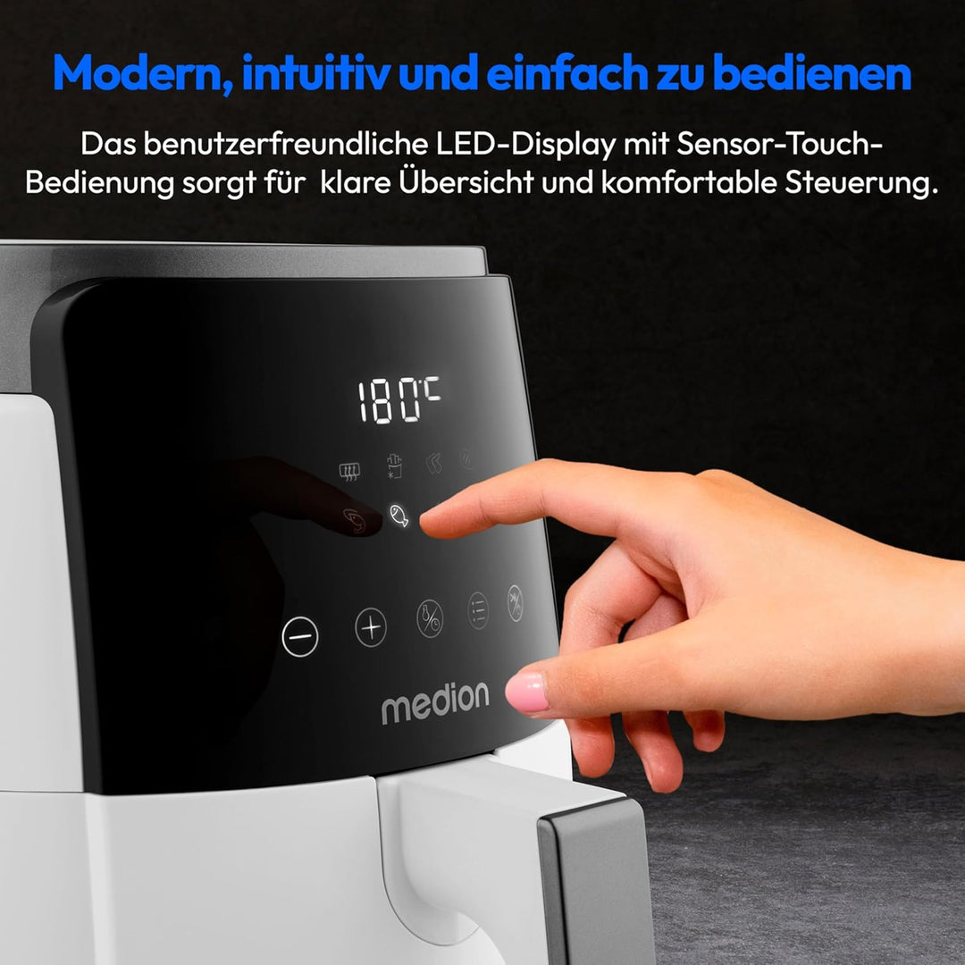 MEDION P40 L Heissluftfritteuse (4,7 Liter, Airfryer, 1500 Watt, einfache Bedienung, ölfreies Fritti