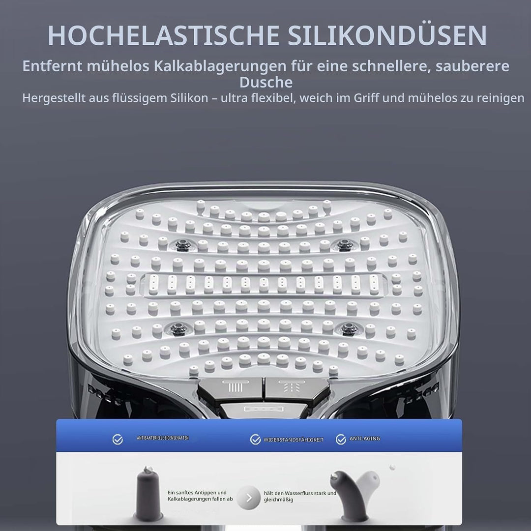 Duschkopf mit Schlauch 1.5m Grau – Duschbrause mit 8 Strahlarten Stoppfunktion – Duschkopf Regendusc