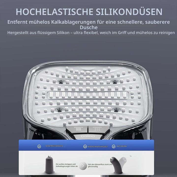 Duschkopf mit Schlauch 1.5m Grau – Duschbrause mit 8 Strahlarten Stoppfunktion – Duschkopf Regendusc