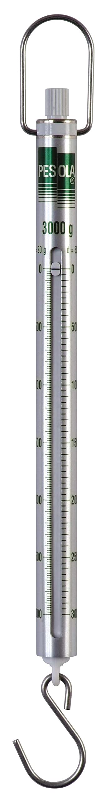 Pesola 43000 Federwaage 3000g, Teilung 20g, Medio Linie, Grün, mit Haken