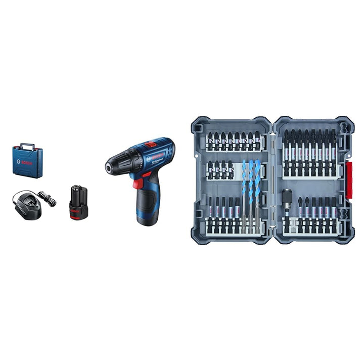 Bosch GSR 120-LI Akku-Bohrschrauber (2x2,0Ah) + 35tlg. MultiConstruction Bohrer- und Impact Control