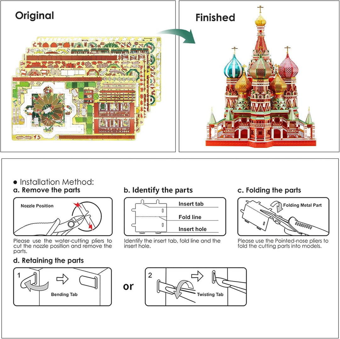Piececool 3D Puzzle Metall Architecture Saint Basil's Cathedral, 3D Metall Puzzle für 340 Edelstahl,