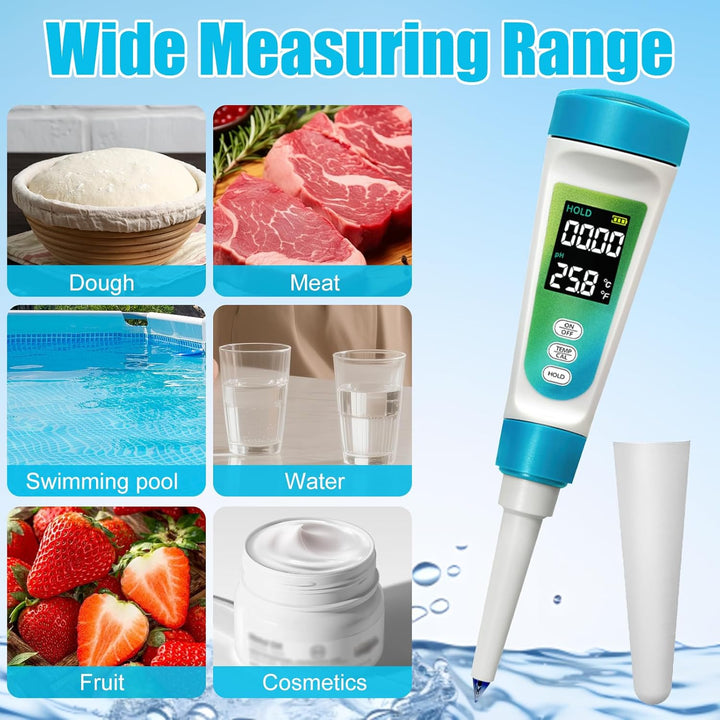3T6B pH Messgerät für Lebensmittel, Digitales pH-Meter mit LCD ℃/℉ Display und ATC für Lösung, Wasse