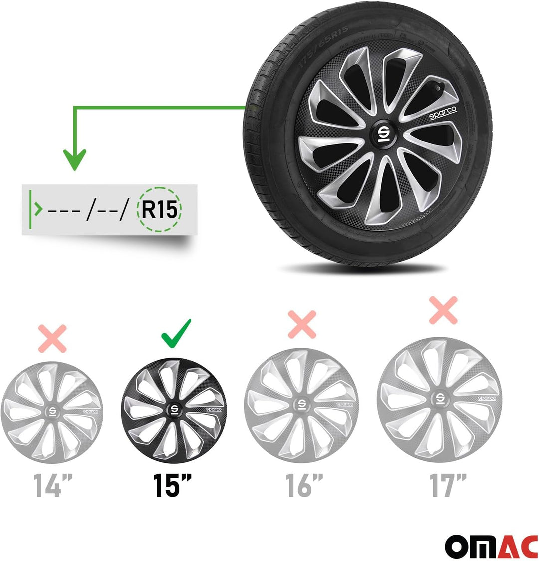Satz Sparco Radzierblenden Sicilia 15-Zoll Schwarz/Silber/Karbon