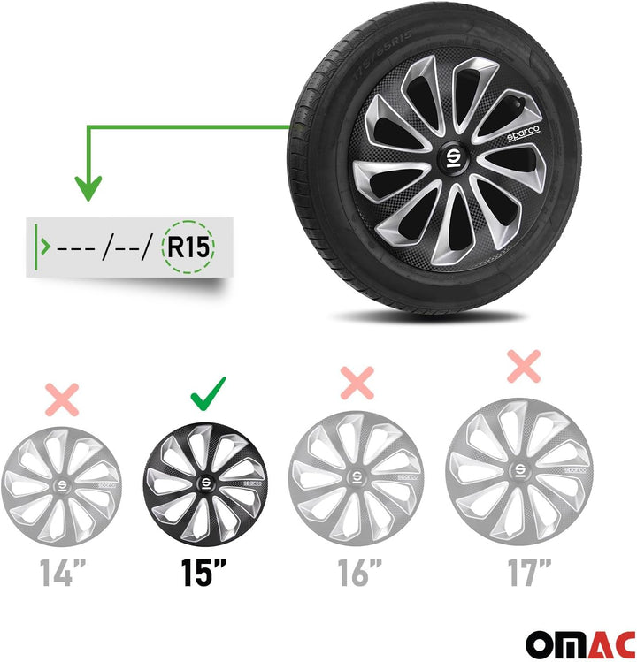 Satz Sparco Radzierblenden Sicilia 15-Zoll Schwarz/Silber/Karbon