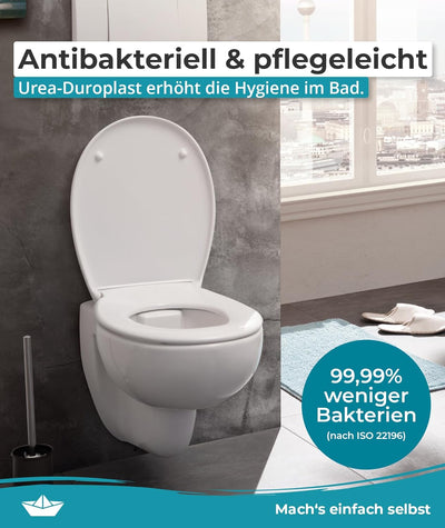 Calmwaters® Premium WC Sitz bis 250 kg, Made in EU, Toilettendeckel aus antibakteriellem Duroplast,