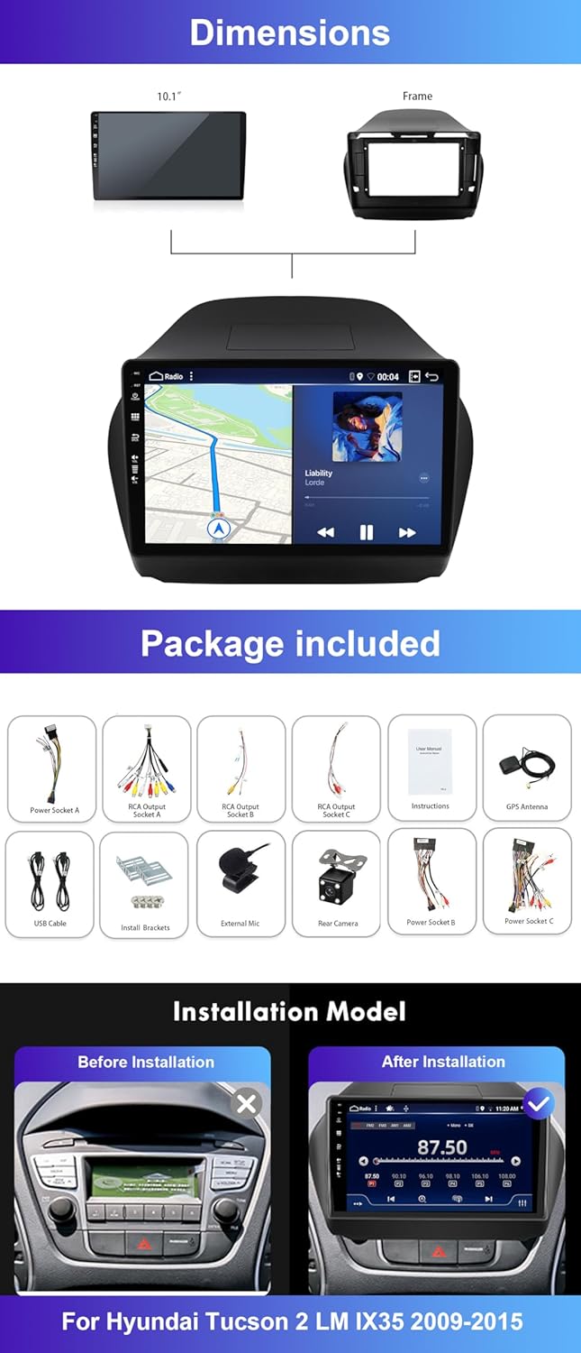 Android 12 Autoradio 10 Zoll Doppel Din Radio Für Hyundai Tucson 2 LM IX35 (2009-2015) mit GPS Navig