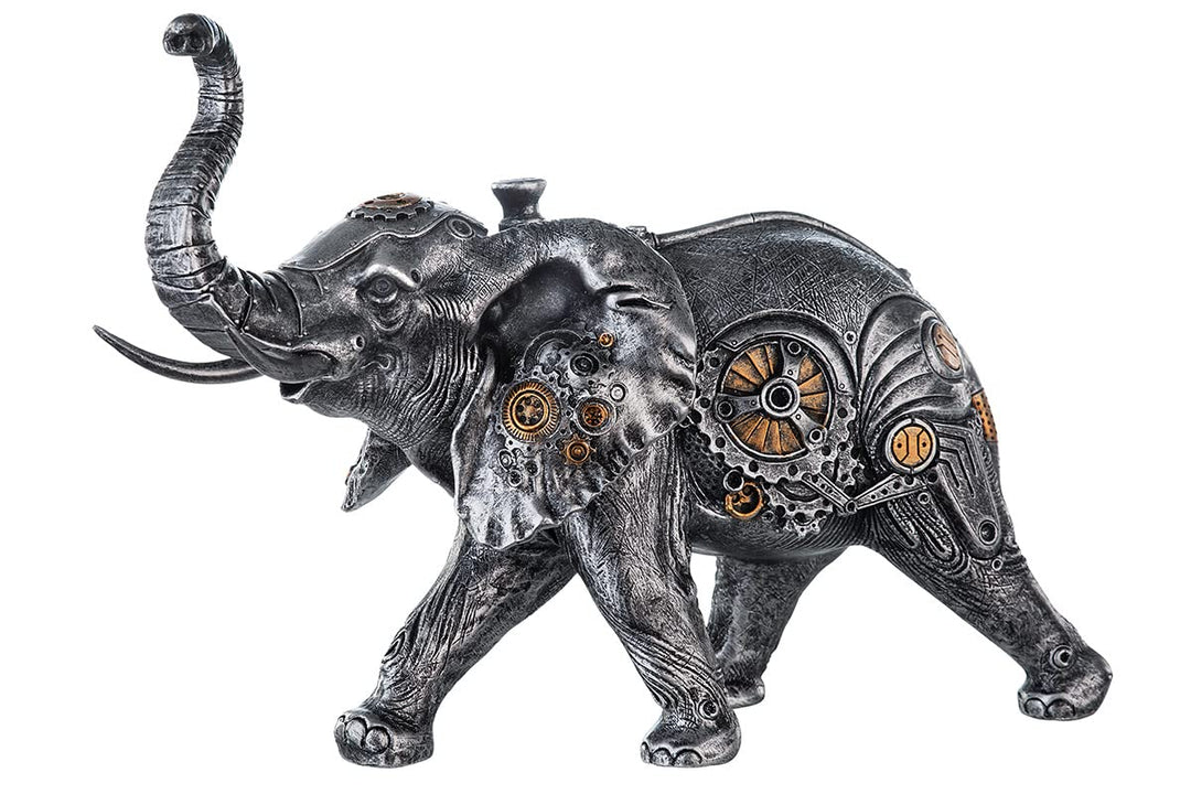 Casablanca modernes Design GILDE Skulptur Steampunk Elephant Kunstharz silberfarben 37041 - Höhe 23