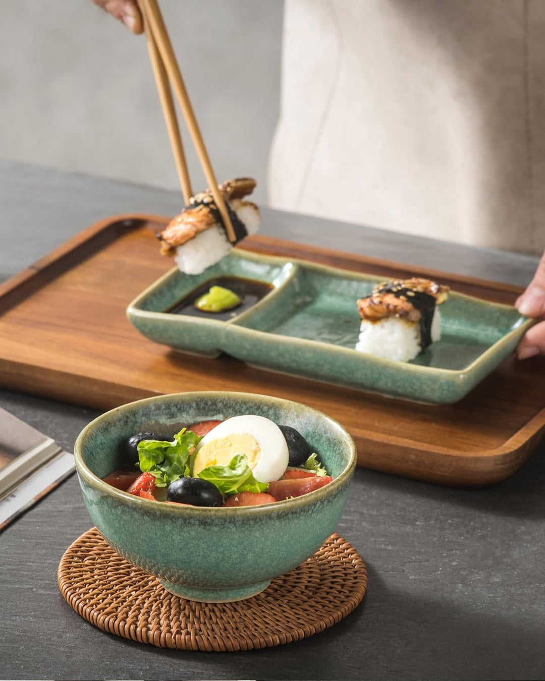 HENXFEN LEAD Sushi Geschirr Set, Sushi Set Japanischer Geschirr für Miso Suppe Maki Sushi Reis mit 2