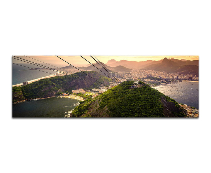Paul Sinus Art Panoramabild auf Leinwand und Keilrahmen 150x50cm Rio De Janeiro Berge Stadt Meer Sei