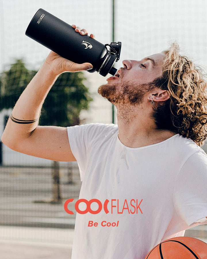 Coolflask 1180ml Isolierte Wasserflasche mit Strohhalm und 3 Deckeln, Metallwasserflasche für Sport