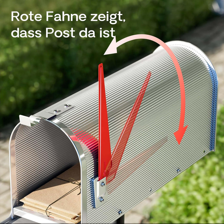 Wiltec US Mailbox Silbergrau 180 x 220 x 480 mm, amerikanischer Briefkasten mit Fahne, Wandbriefkast