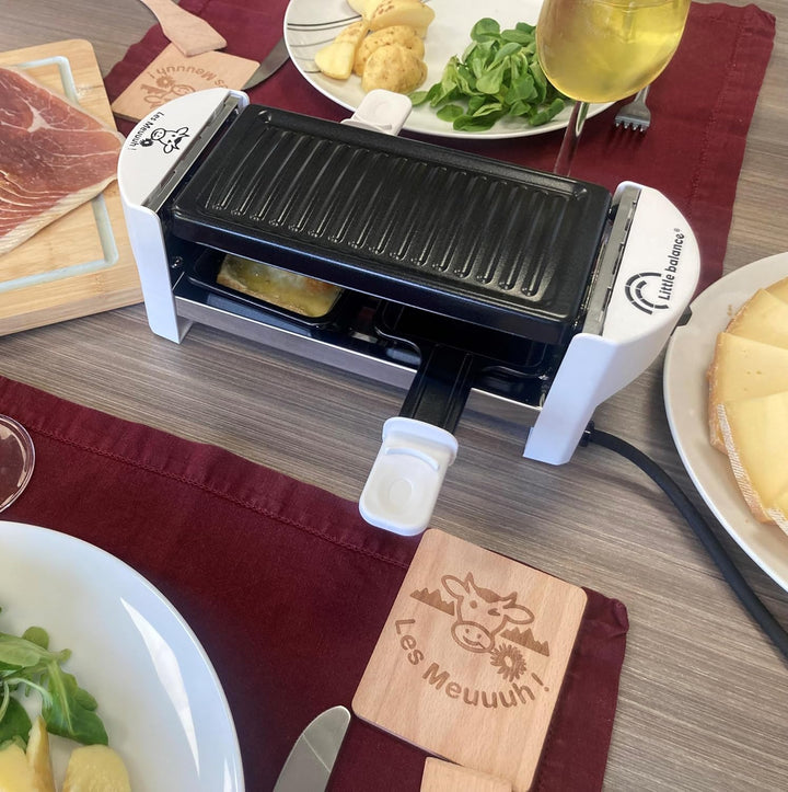 LITTLE BALANCE 8614 Raclette 2 Meuuh…, Raclettegerät für 1/2 Personen, abnehmbarer Grill, 2 Spatel +