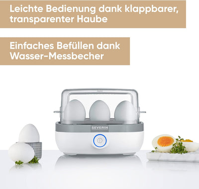 SEVERIN Eierkocher für 6 Eier, inkl. Messbecher mit Eierstecher, Eier Kocher mit Signalton nach Ende