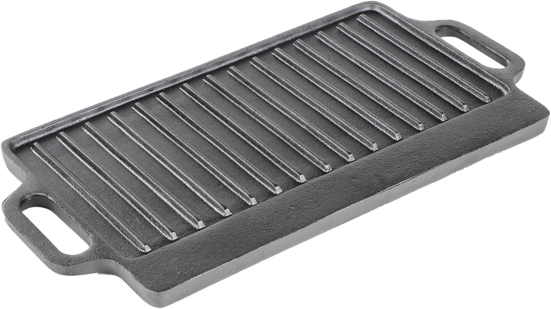 Gusseisenpfanne Grill rechteckig 40 x 20,5 cm massiv 2,7 kg mit Griffen BBQ | Grillplatte aus Gussei