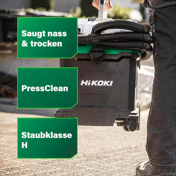 Hikoki Nass- und Trockensauger - 1200 W, 30 L, H-Klasse, Kompakt und Leicht, Manuelle Filterreinigun