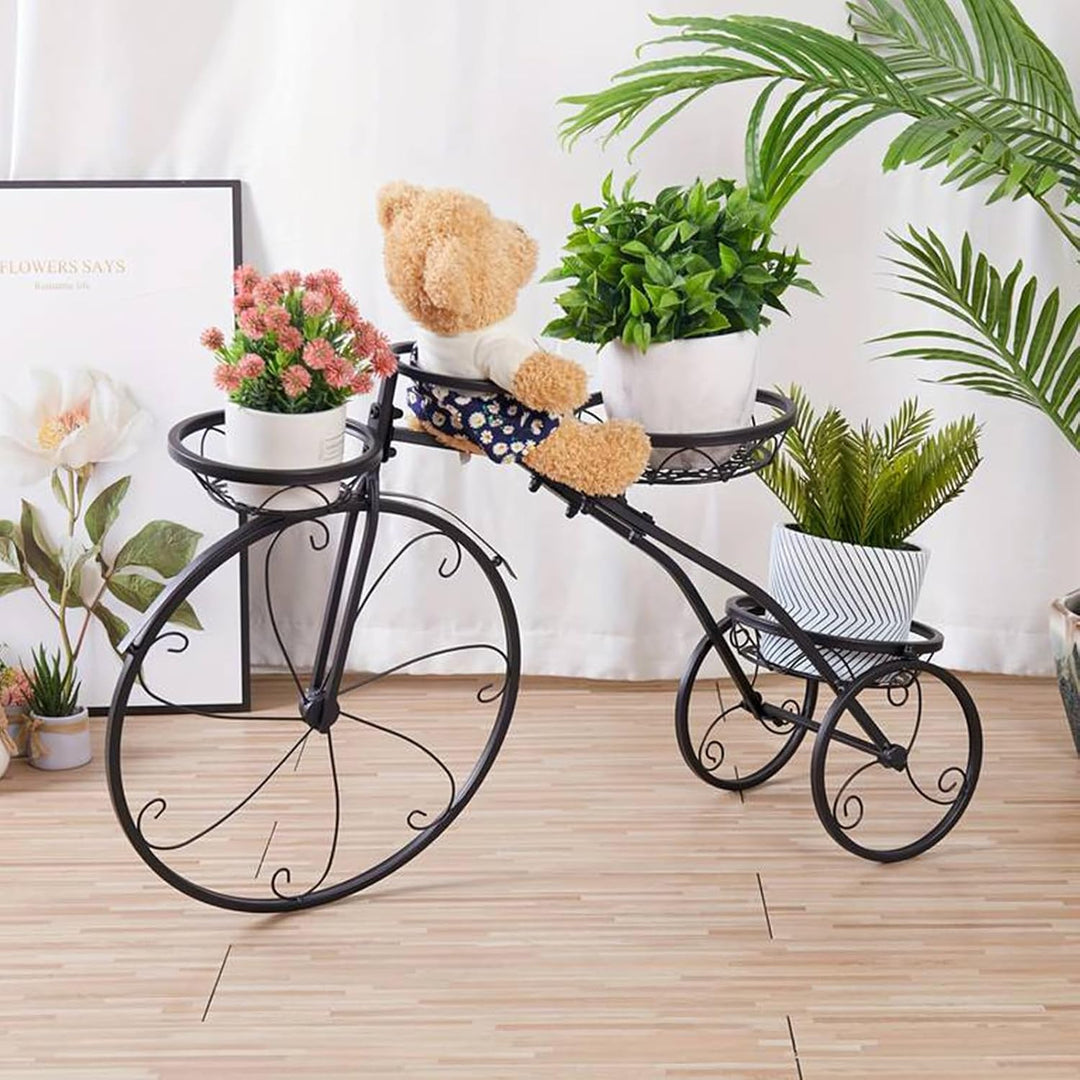 Fahrrad Pflanzenständer Metall Blumenregal mit 3 Körben | Dreirad Pflanzgefäss Dekoration Blumenrad