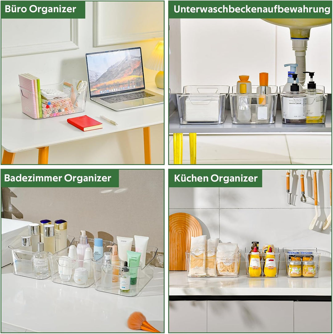 6 Stück Aufbewahrungsbox, Kunststoff Aufbewahrungskorb mit Griff für Küchenschrank Organizer, Kühlsc