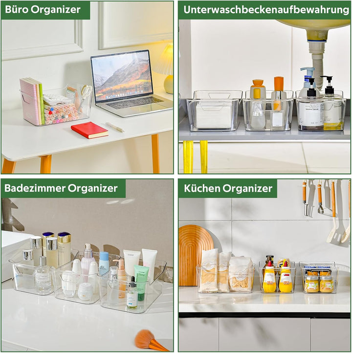 6 Stück Aufbewahrungsbox, Kunststoff Aufbewahrungskorb mit Griff für Küchenschrank Organizer, Kühlsc