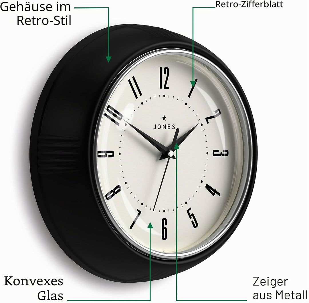 JONES CLOCKS® Ketchup-Wanduhr, Retro-Design, perfekt für die Küche, Heimbüro, Schlafzimmer 25cm (Sch