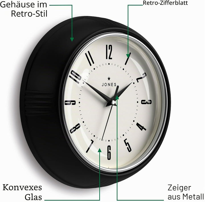 JONES CLOCKS® Ketchup-Wanduhr, Retro-Design, perfekt für die Küche, Heimbüro, Schlafzimmer 25cm (Sch