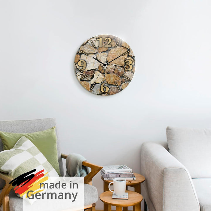 ARTLAND Wanddeko Wanduhr ohne Tickgeräusche aus Glas Quarzuhr Ø 30 cm Rund Lautlos Ø 30 cm Braune St