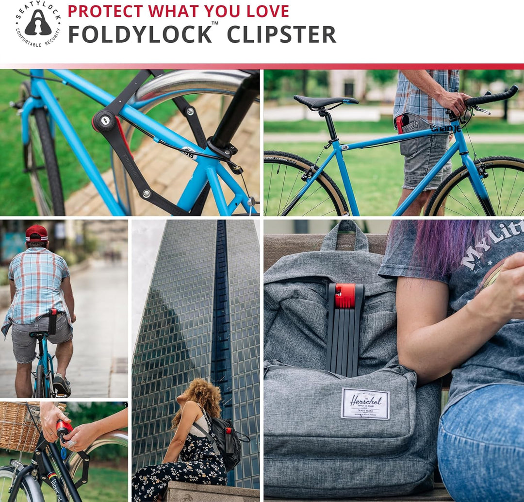 FoldyLock Clipster Faltbares Fahrradschloss – kompaktes, stilles und leichtiges Sicherheitszubehör –