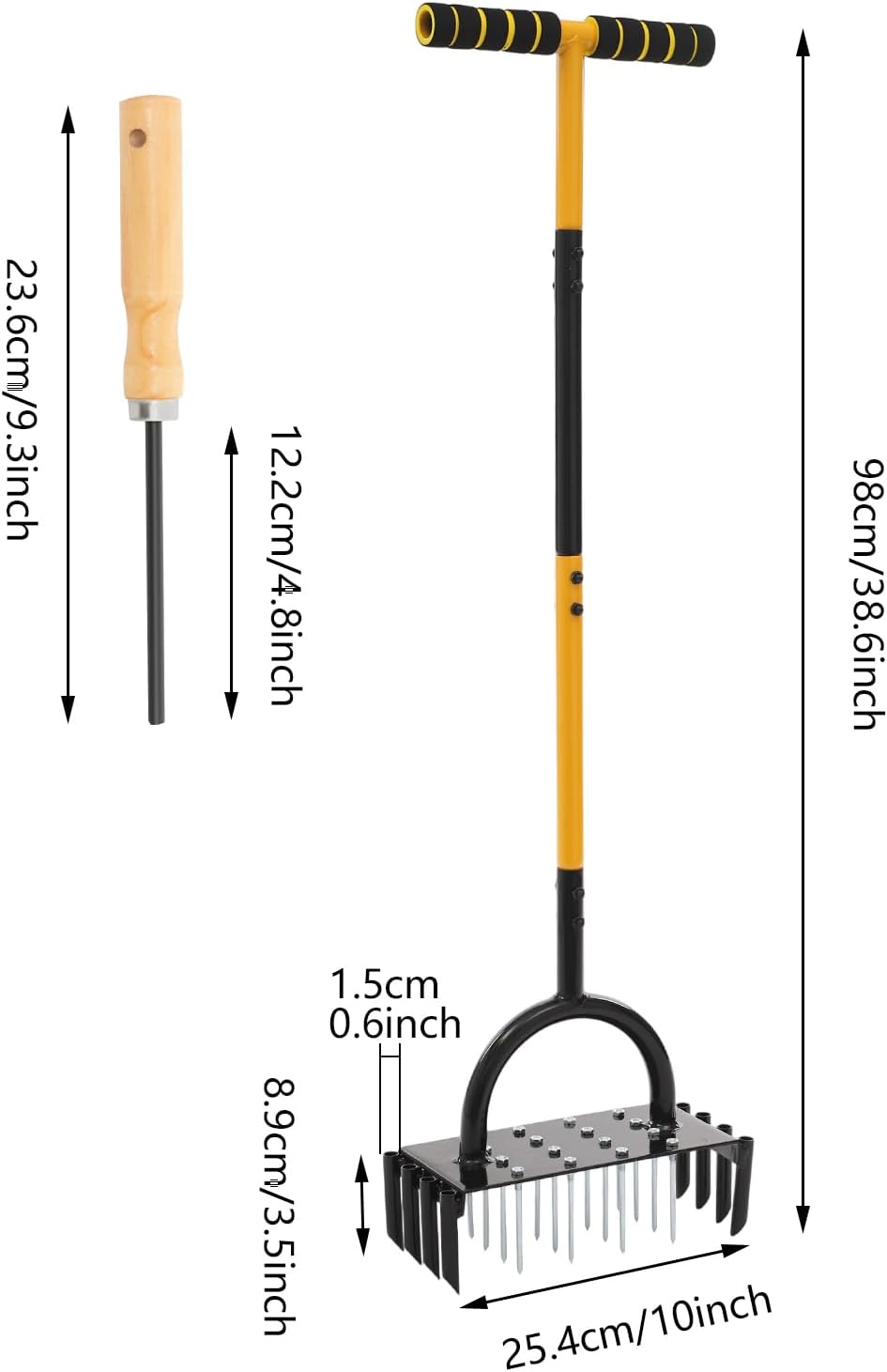 2-in-1 Rasenlüfter, Aerifizierer für Rasen, Manuell Rasenbelüfter mit 16 Eisenspikes, Heavy Duty Han