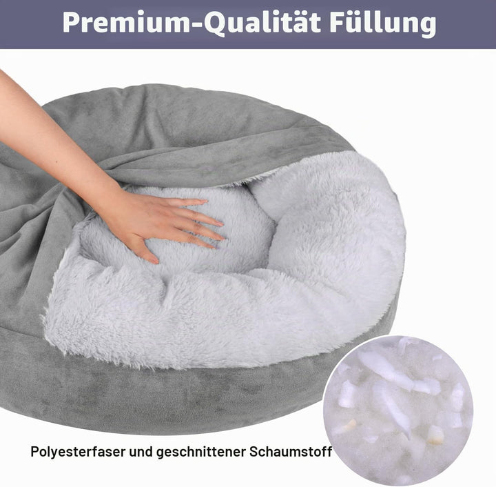 MICOOYO Beruhigendes Hundebett -Gemütliches Donut Hundedeckenbett für Hund, klemmendes Haustier Höhl