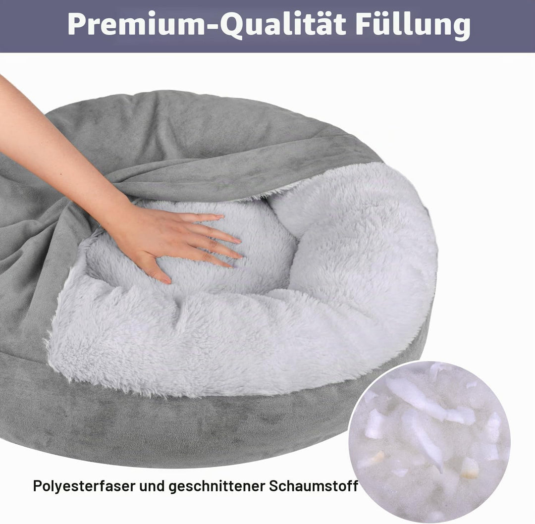 MICOOYO Beruhigendes Hundebett -Gemütliches Donut Hundedeckenbett für Hund, klemmendes Haustier Höhl
