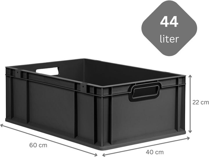 PROREGAL Eurobox NextGen Color | HxBxT 22x40x60cm | 44 Liter | Griffe schwarz offen | Verstärkter Bo