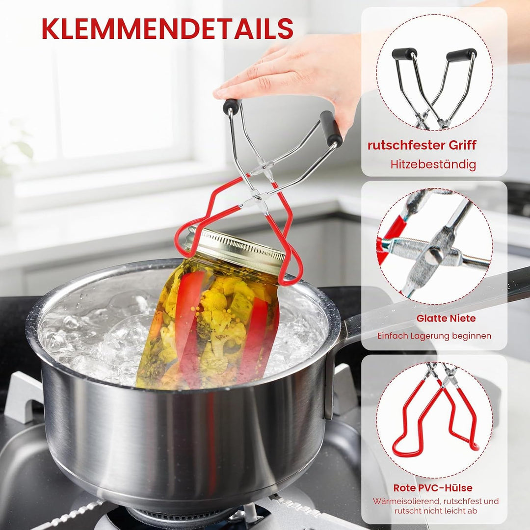Edelstahl Trichterset 4-teilig mit Einmachgläser Heber &amp; Trichter - 3 Grössen Küchentrichter Set für
