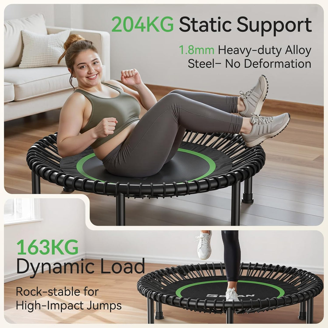 BCAN 204 kg Faltbares Mini-Trampolin, 102 cm Fitness-Trampolin für Erwachsene mit robusten Gummiseil