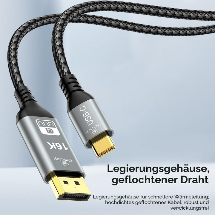 YIWENTEC USB-C zu DisplayPort 2.1 Kabel, 40Gbps, 16K 30Hz, 8K 60Hz, 4K 240Hz, Thunderbolt 4/3 zu DP,