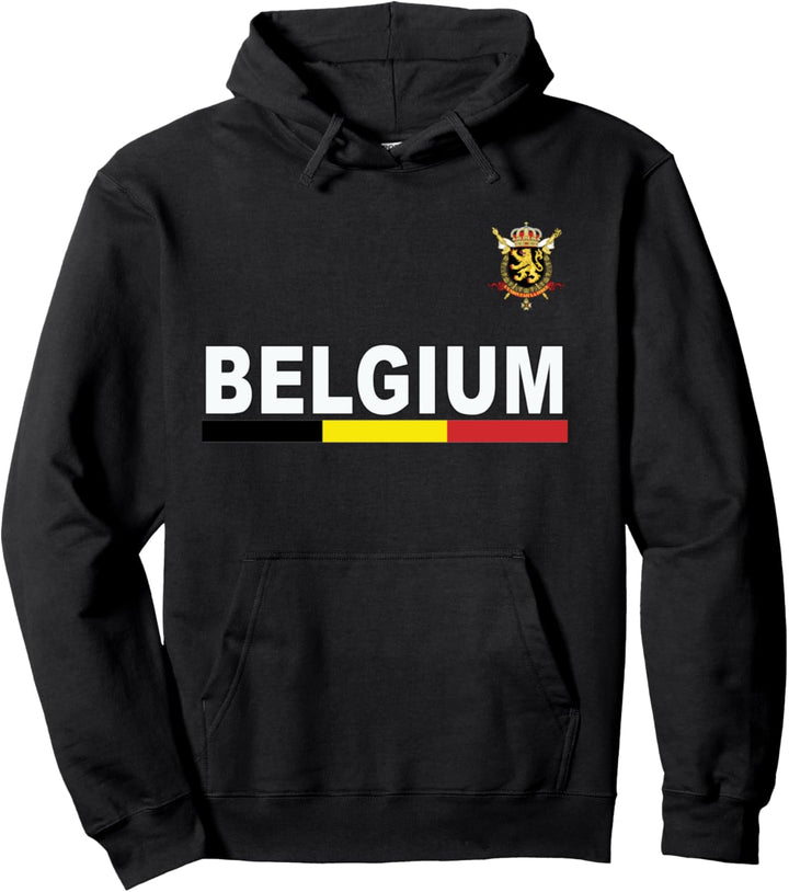 Sports-style National Emblem and Flag of Belgium Pullover Hoodie
