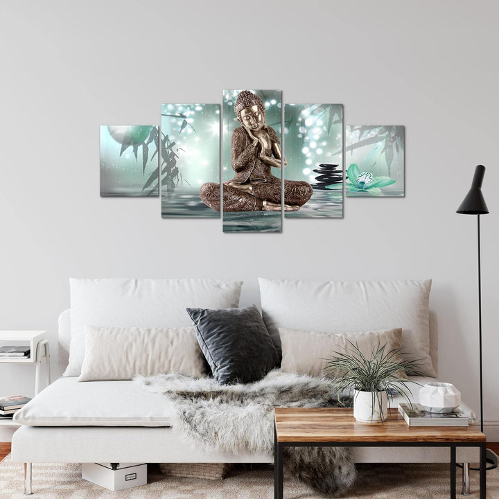 Runa Art Wandbilder Buddha Feng Shui 5 Teilig Bild auf Vlies Leinwand Deko Wohnzimmer Schlafzimmer R